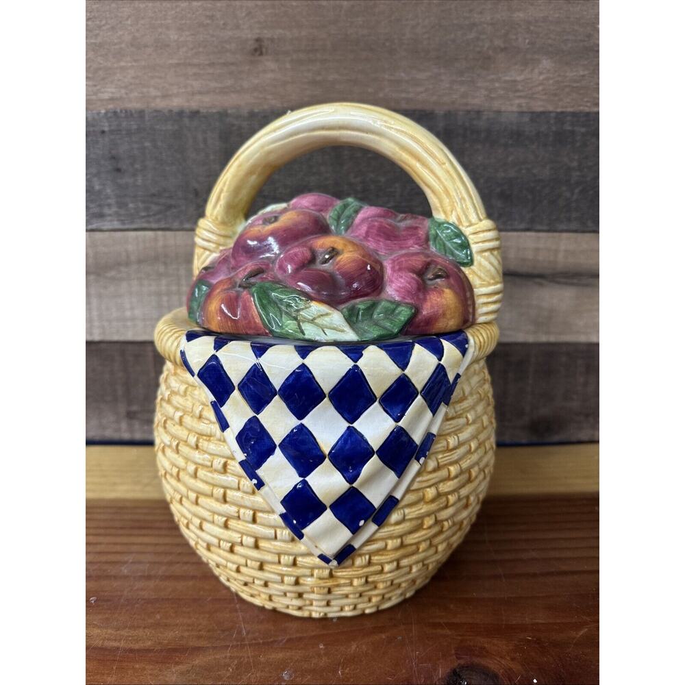 Vintage Apple Basket Cookie Jar Ceramic 1980’s Cook's Club